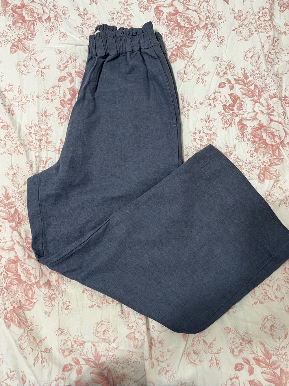Abercrombie & Fitch Blue Linen Pants with Elastic Waist